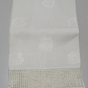 vintage Irish Linen guest tea towel embossed shamrocks with a crochet edge